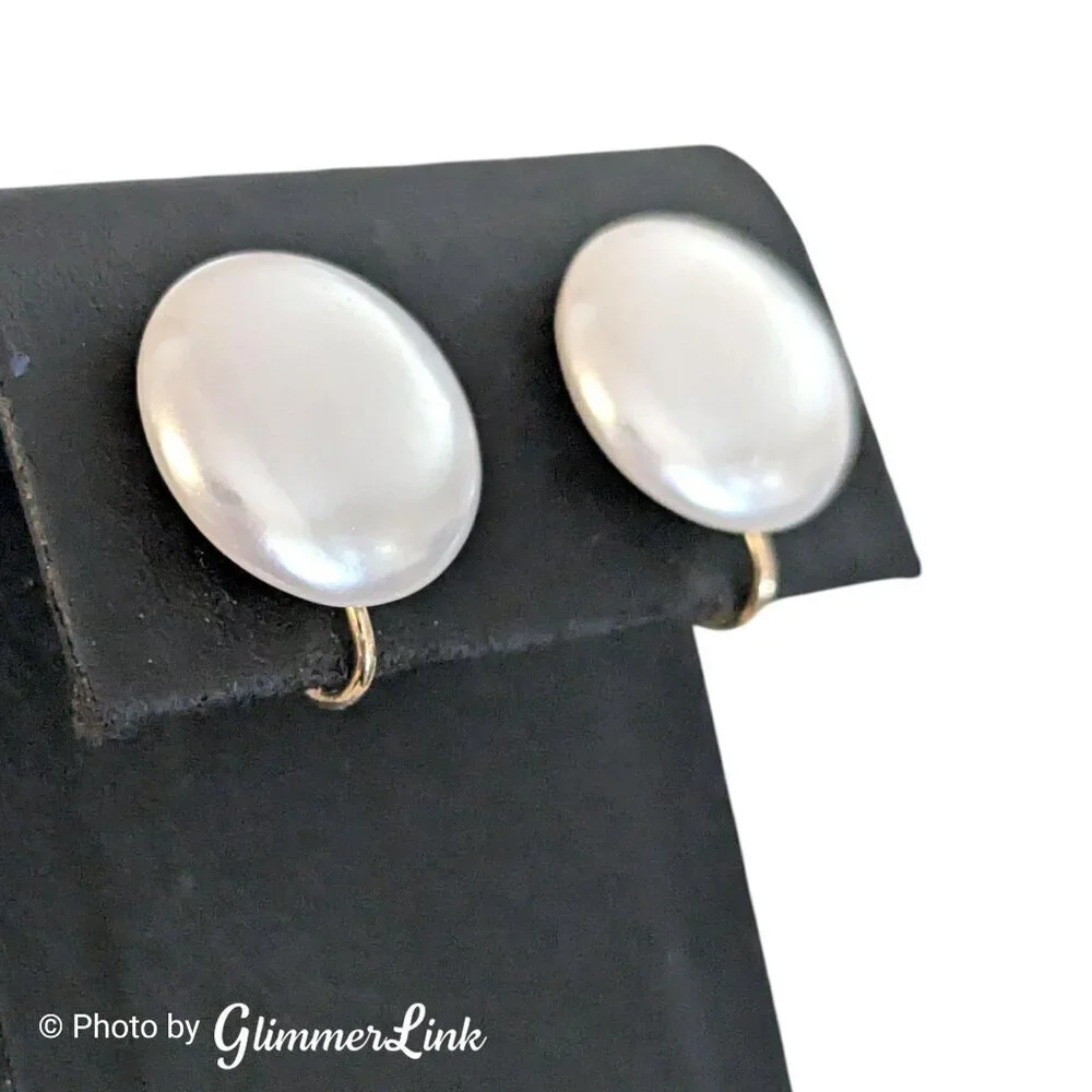 Vintage 1950s White Faux Pearl Button Earrings – Adjustable Screw Back Earrings
